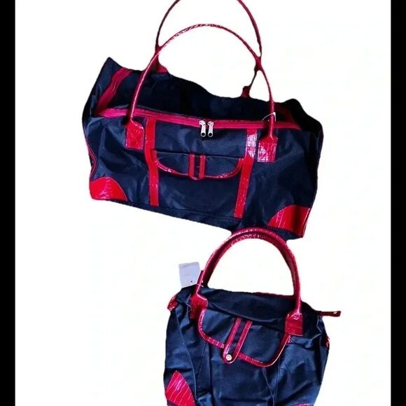 Unbranded DUFFLE Red/ Black Gym BAG Overnight 3 Piece Weekender Travel - Picture 2 of 4